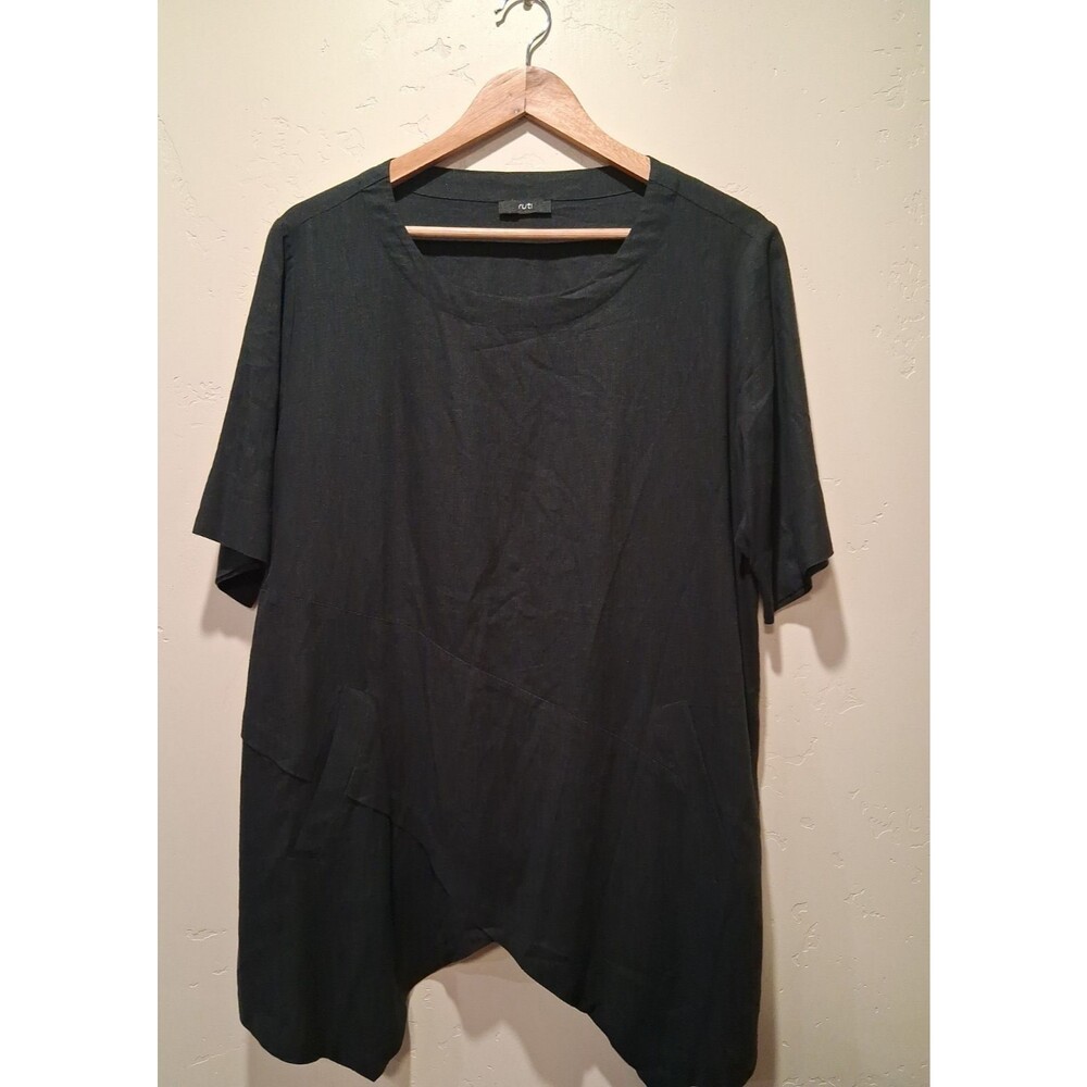 Ruti Breezy Women's Black S/M Asymmetric Viscose Linen Top Lagenlook Artsy Beach